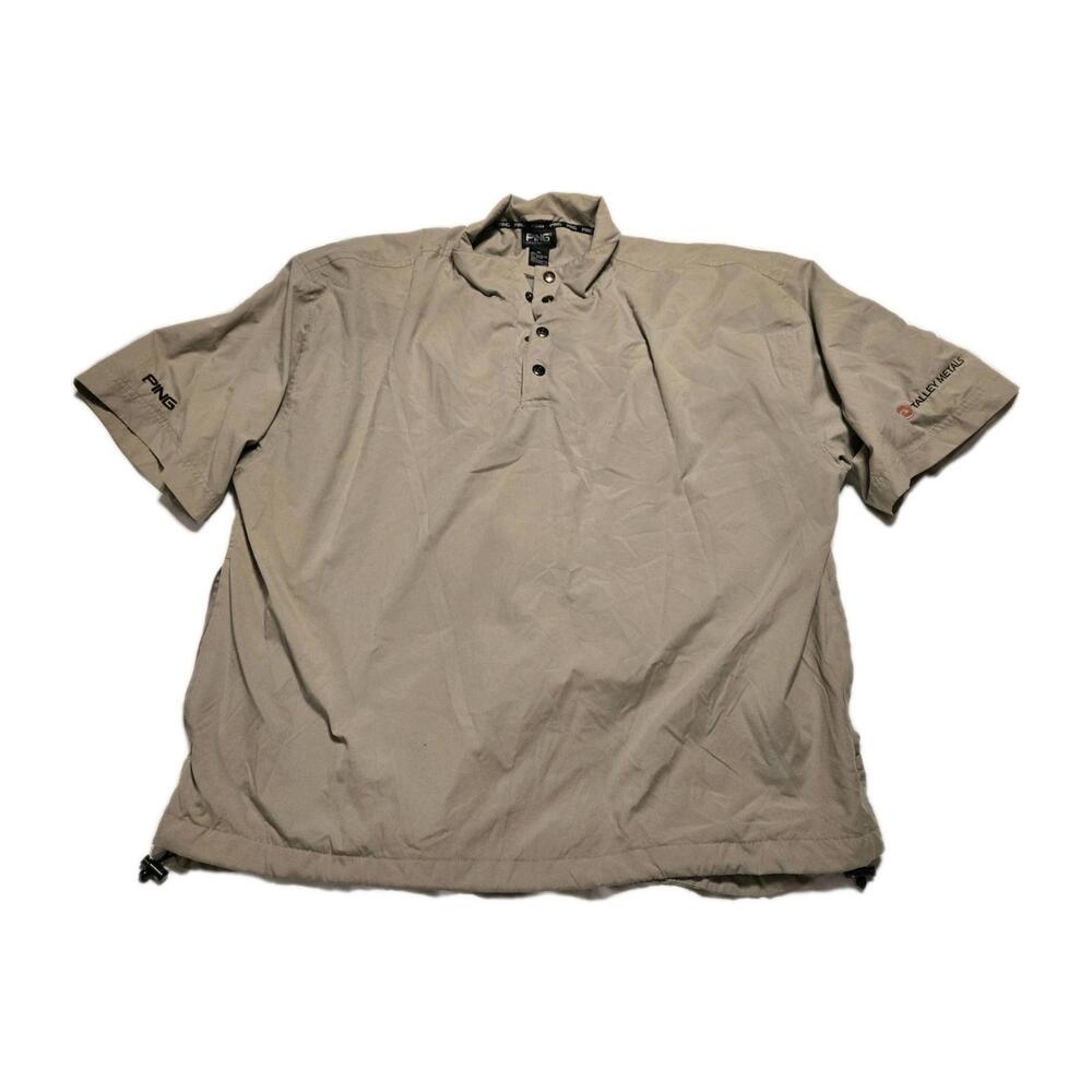 Ping Golf Button Up Pullover Short Sleeve Beige Sz XL Talley Metals